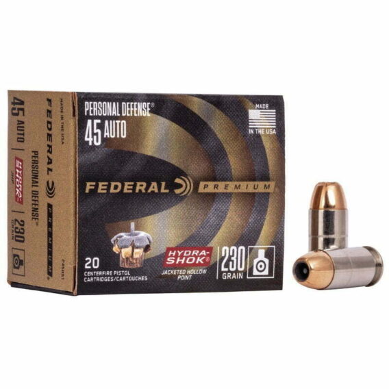 Munição FEDERAL PERSONAL DEFENSE HYDRA-SHOK 45 AUTO HP 230 Grains – Cx 20 Munição FEDERAL PERSONAL DEFENSE HYDRA-SHOK .45 AUTO HP 230 Grains – Cx 20