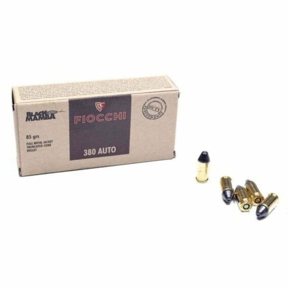 Munição Fiocchi 380 AUTO FMJTC BLACK MAMBA 85gr – Cx 50 Munição Fiocchi 380 AUTO FMJTC BLACK MAMBA 85gr – Cx 50