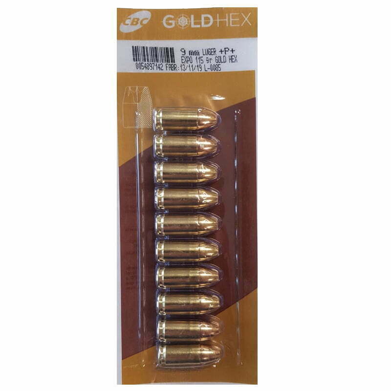 Munição CBC 9MM Luger +P+EXPO 115GR GOLD HEX